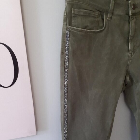 EUC Zara olive khaki skinny cropped ankle washed look sparkle side stripe jeans - Picture 9 of 13